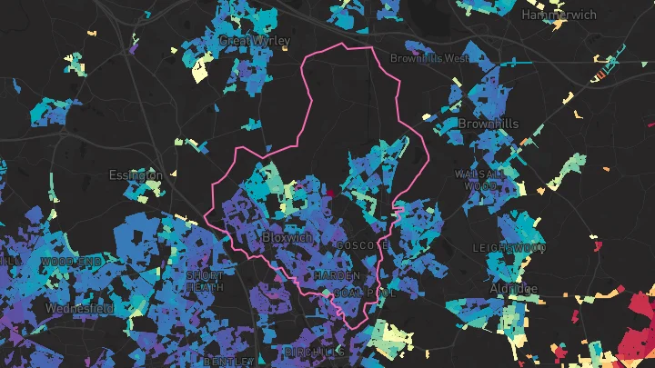 House price heatmap showing property values across Walsall