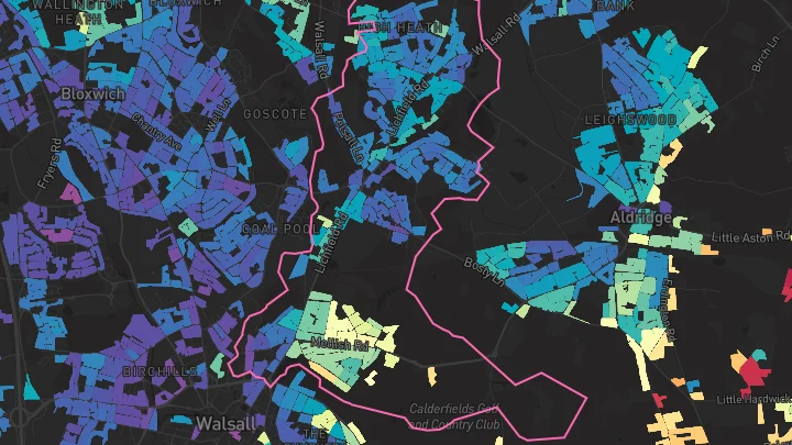 House price heatmap showing property values across Walsall