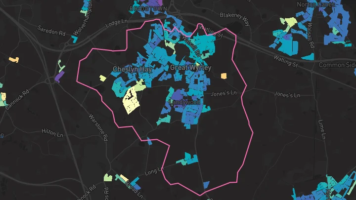 House price heatmap showing property values across Cheslyn Hay