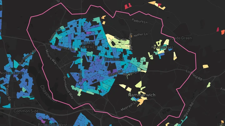 House price heatmap showing property values across Burntwood