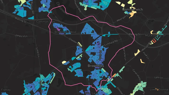 House price heatmap showing property values across Brownhills