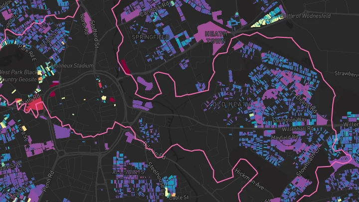 House price heatmap showing property values across Wolverhampton