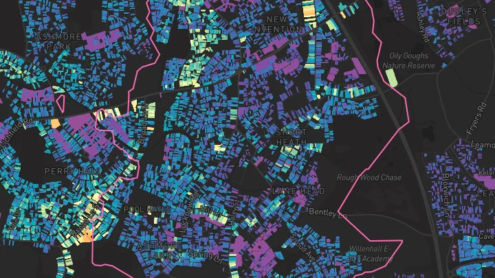 House price heatmap showing property values across Willenhall
