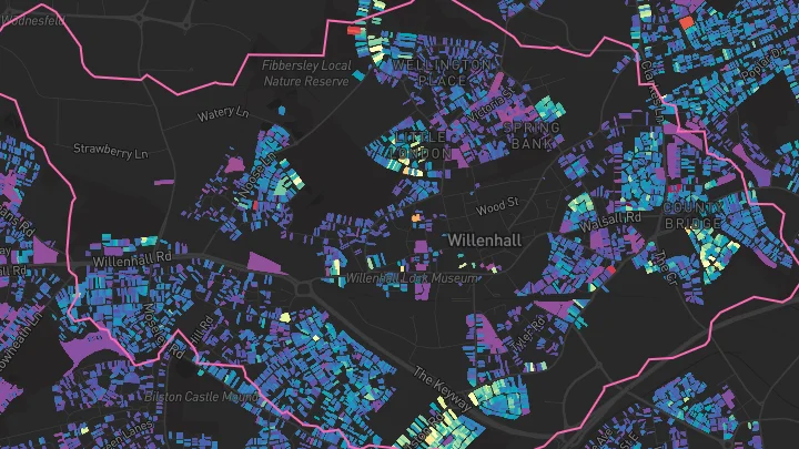 House price heatmap showing property values across Willenhall