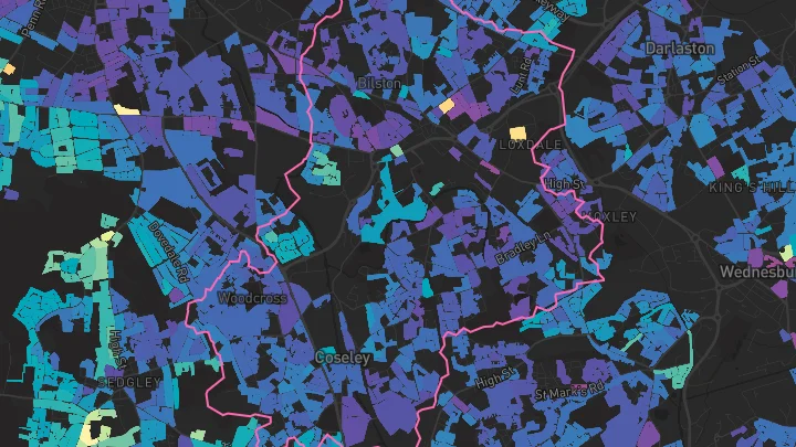 House price heatmap showing property values across Bilston