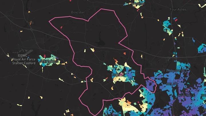 House price heatmap showing property values across Codsall