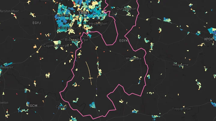 House price heatmap showing property values across Dunnington