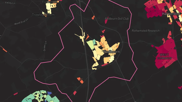 House price heatmap showing property values across Redbourn