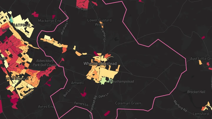 House price heatmap showing property values across Wheathampstead
