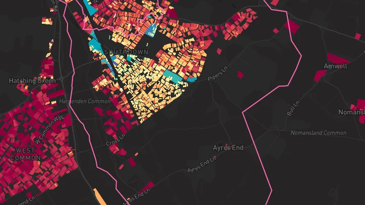 House price heatmap showing property values across Harpenden