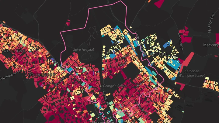 House price heatmap showing property values across Harpenden