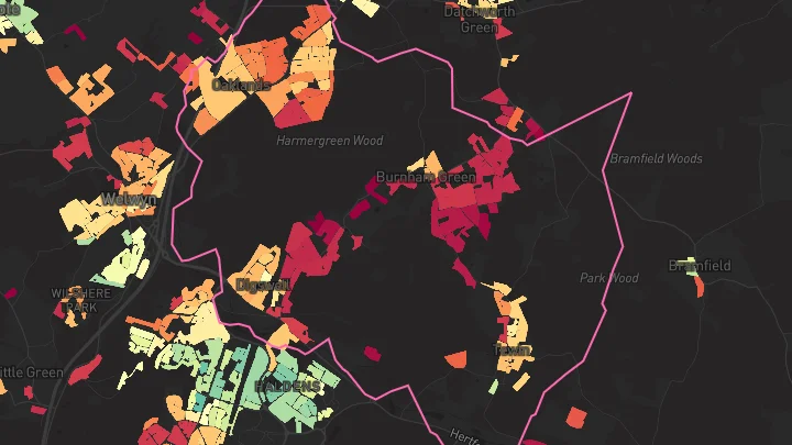 House price heatmap showing property values across Welwyn