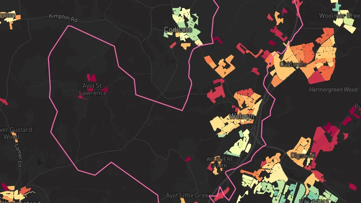 House price heatmap showing property values across Welwyn