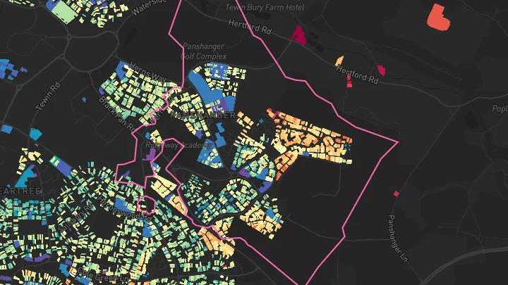 House price heatmap showing property values across Welwyn Garden City