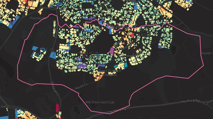 House price heatmap showing property values across Welwyn Garden City