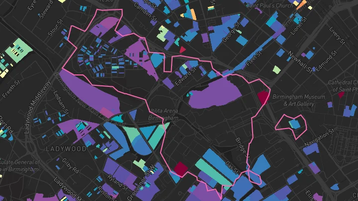 House price heatmap showing property values across Birmingham