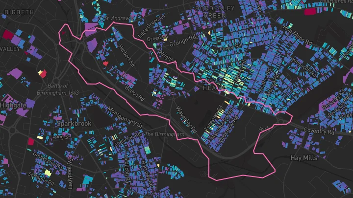 House price heatmap showing property values across Small Heath
