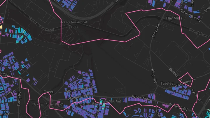 House price heatmap showing property values across Tyseley