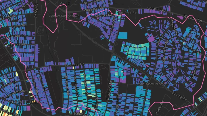House price heatmap showing property values across Sparkhill