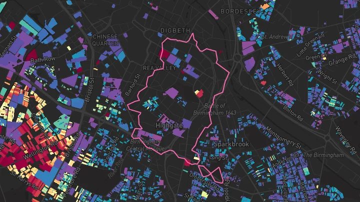 House price heatmap showing property values across Birmingham