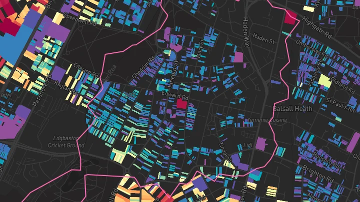 House price heatmap showing property values across Balsall Heath
