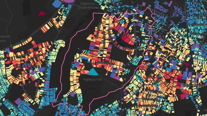 House price heatmap showing property values across Moseley