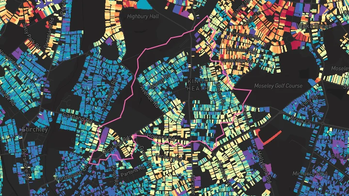 House price heatmap showing property values across Kings Heath