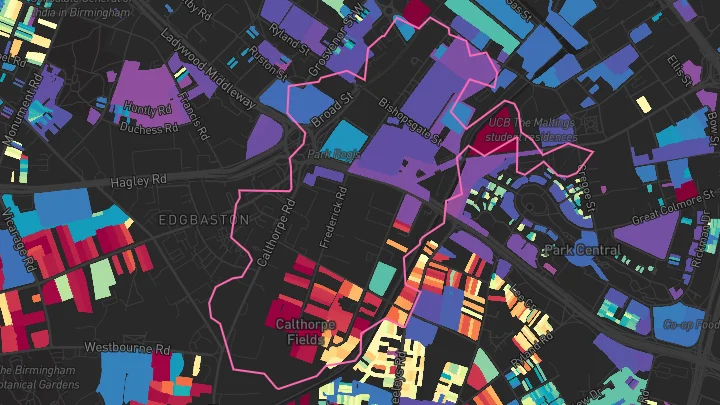 House price heatmap showing property values across Edgbaston
