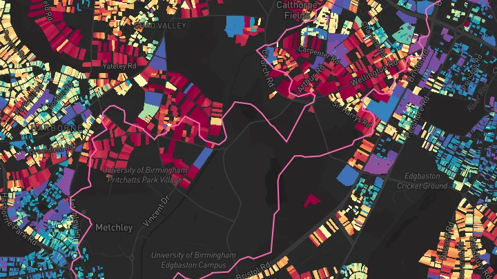 House price heatmap showing property values across Edgbaston