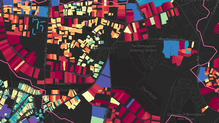 House price heatmap showing property values across Edgbaston