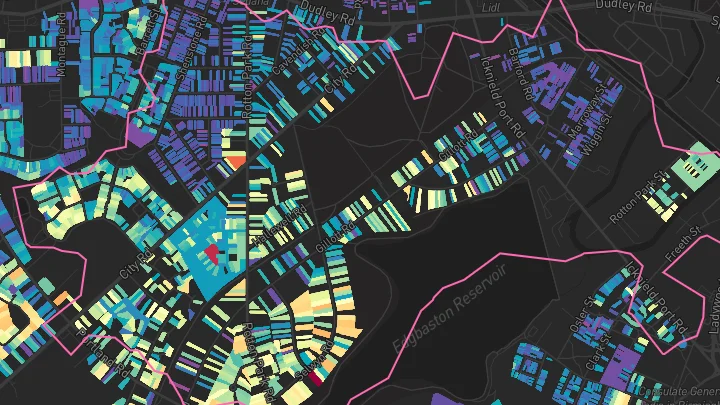 House price heatmap showing property values across Birmingham