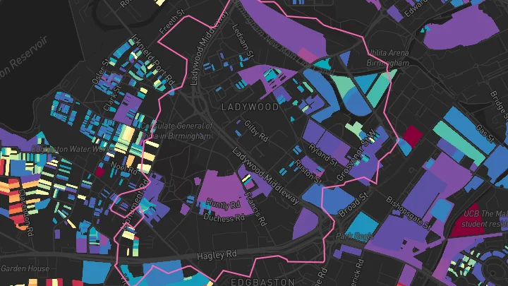 House price heatmap showing property values across Birmingham