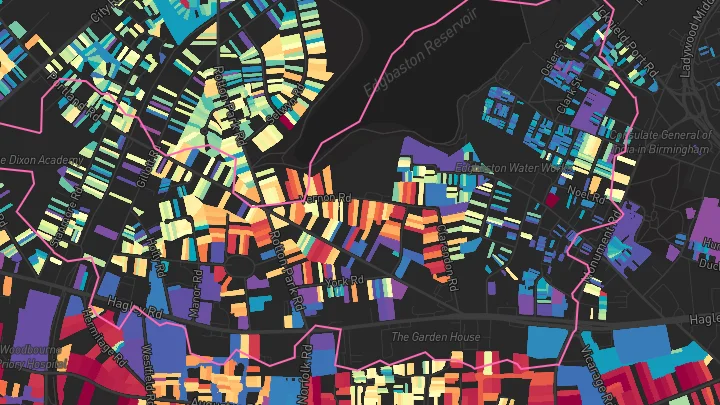 House price heatmap showing property values across Edgbaston
