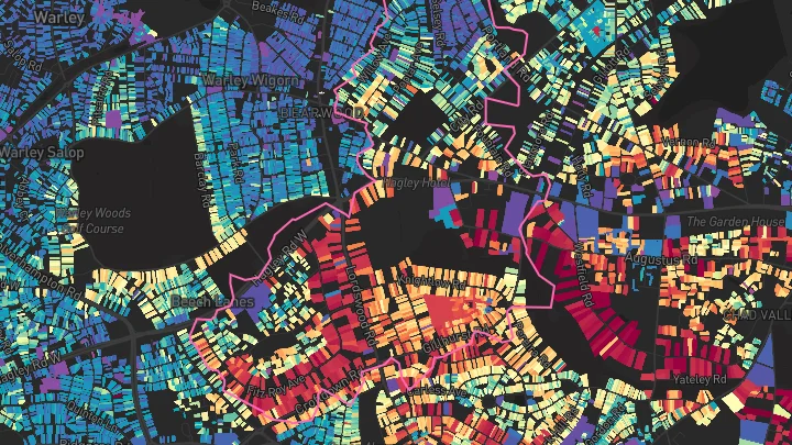 House price heatmap showing property values across Birmingham