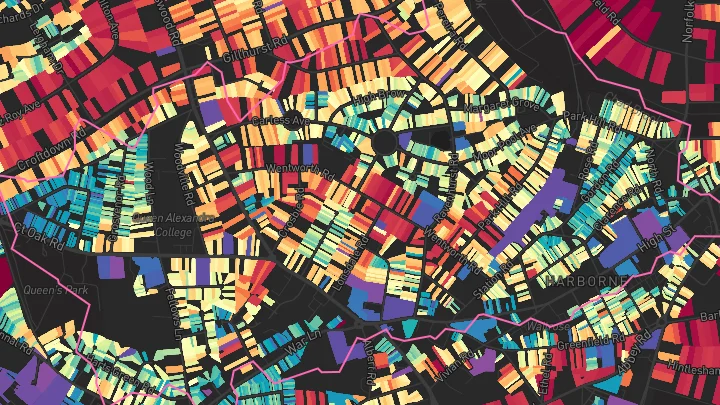 House price heatmap showing property values across Harborne