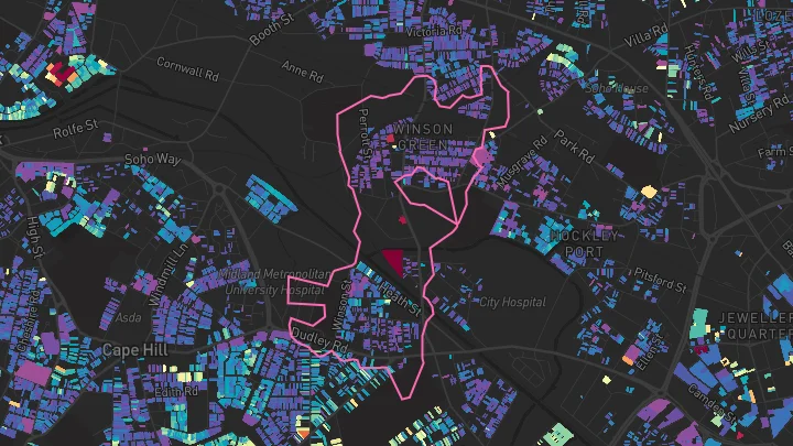 House price heatmap showing property values across Birmingham