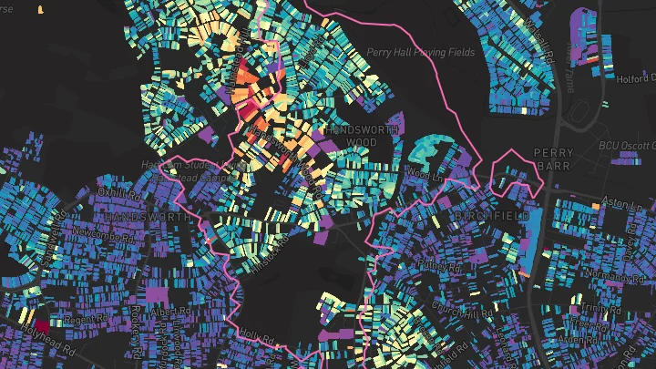 House price heatmap showing property values across Handsworth