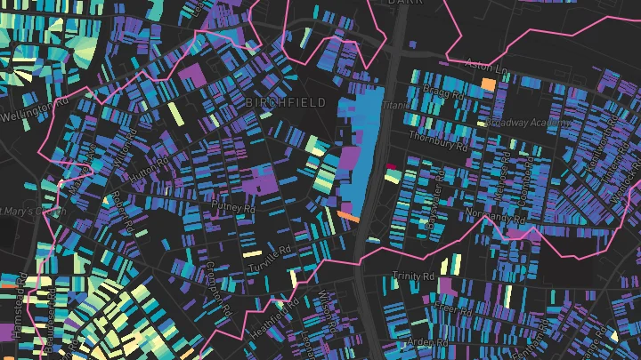 House price heatmap showing property values across Birmingham