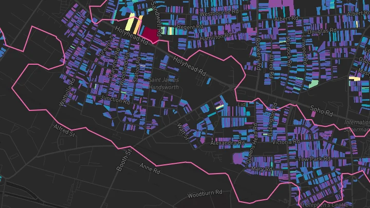 House price heatmap showing property values across Handsworth