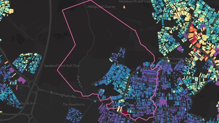 House price heatmap showing property values across Handsworth