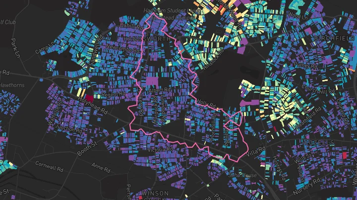 House price heatmap showing property values across Handsworth