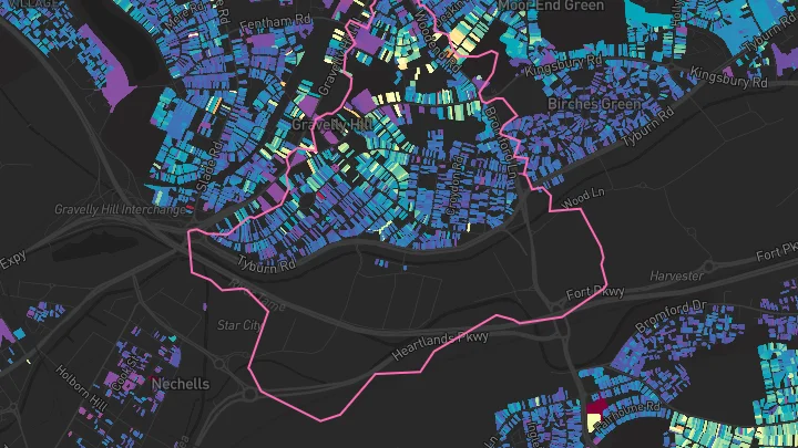 House price heatmap showing property values across Erdington