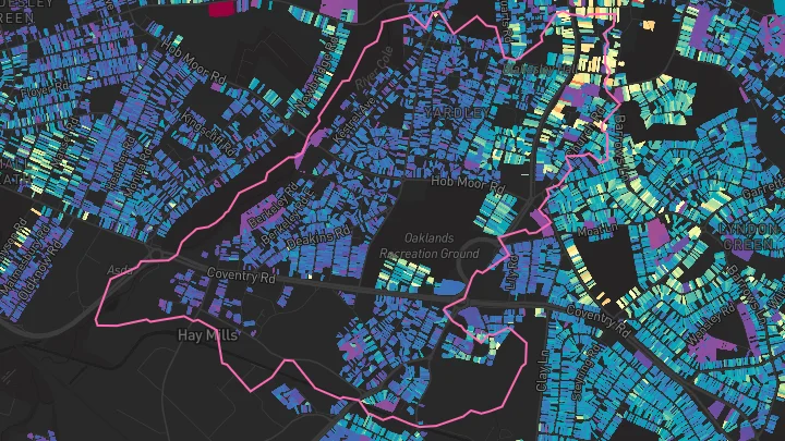 House price heatmap showing property values across Yardley
