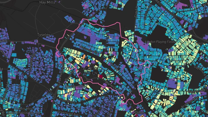 House price heatmap showing property values across Acocks Green