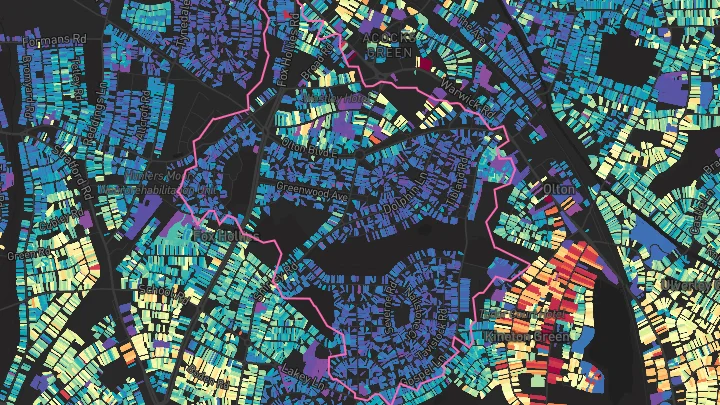 House price heatmap showing property values across Acocks Green