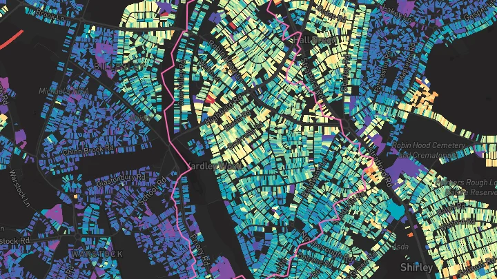 House price heatmap showing property values across Hall Green