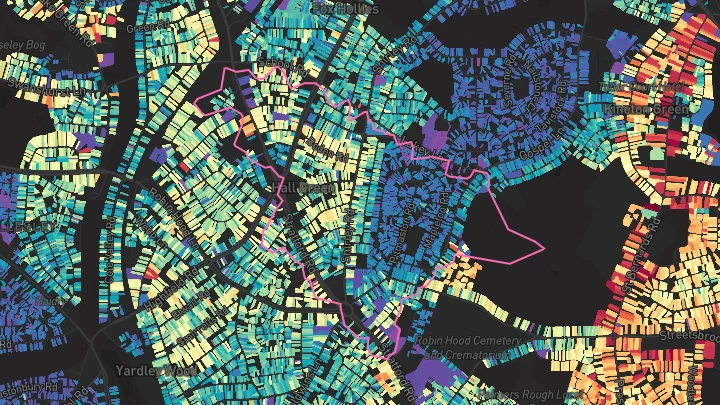 House price heatmap showing property values across Hall Green
