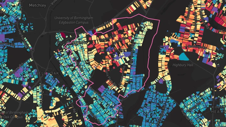 House price heatmap showing property values across Selly Park