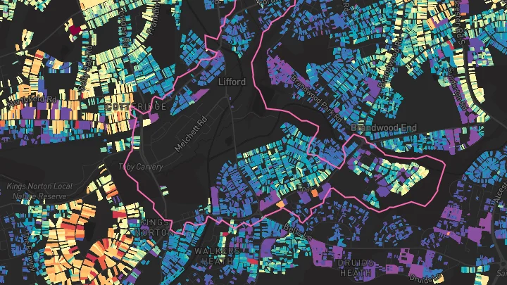 House price heatmap showing property values across Kings Norton