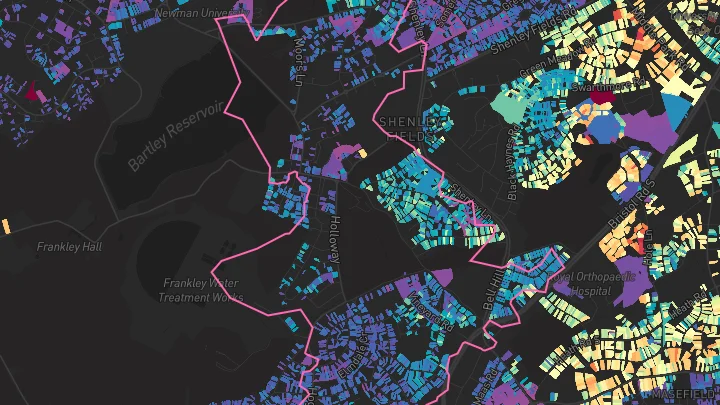 House price heatmap showing property values across Birmingham